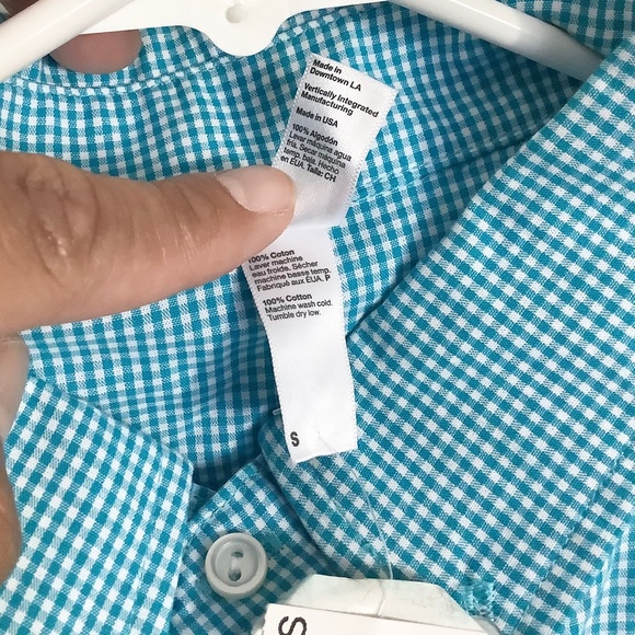 Mens XS-S New American Apparel Short Sleeve Button Lt Blue Shirt Cotton USA Made - Picture 11 of 16